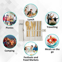 Charger l'image dans la galerie, <transcy>De couverts en bambou Bmbu ToGo | Ustensiles de voyage en bambou | Ensemble de couverts réutilisables | Pochette blanche</transcy>