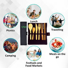 Charger l'image dans la galerie, <transcy>De couverts en bambou Bmbu ToGo | Ustensiles de voyage en bambou | Ensemble de couverts réutilisables | Pochette noire</transcy>