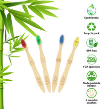 Charger l'image dans la galerie, Bmbu ToGo Kids Bamboo Toothbrushes | Organic & Eco-Friendly | Rainbow 4 Pack with Bamboo Cotton Buds Gift