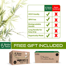 Charger l'image dans la galerie, Bmbu ToGo Bamboo Toothbrushes | 5 Pack with Bamboo Cotton Buds & Dental Floss Gift