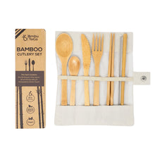 Load image into Gallery viewer, Bmbu ToGo Bamboo Cutlery Set | Bamboo Travel Utensils | Reusable Cutlery Set | White Pouch
